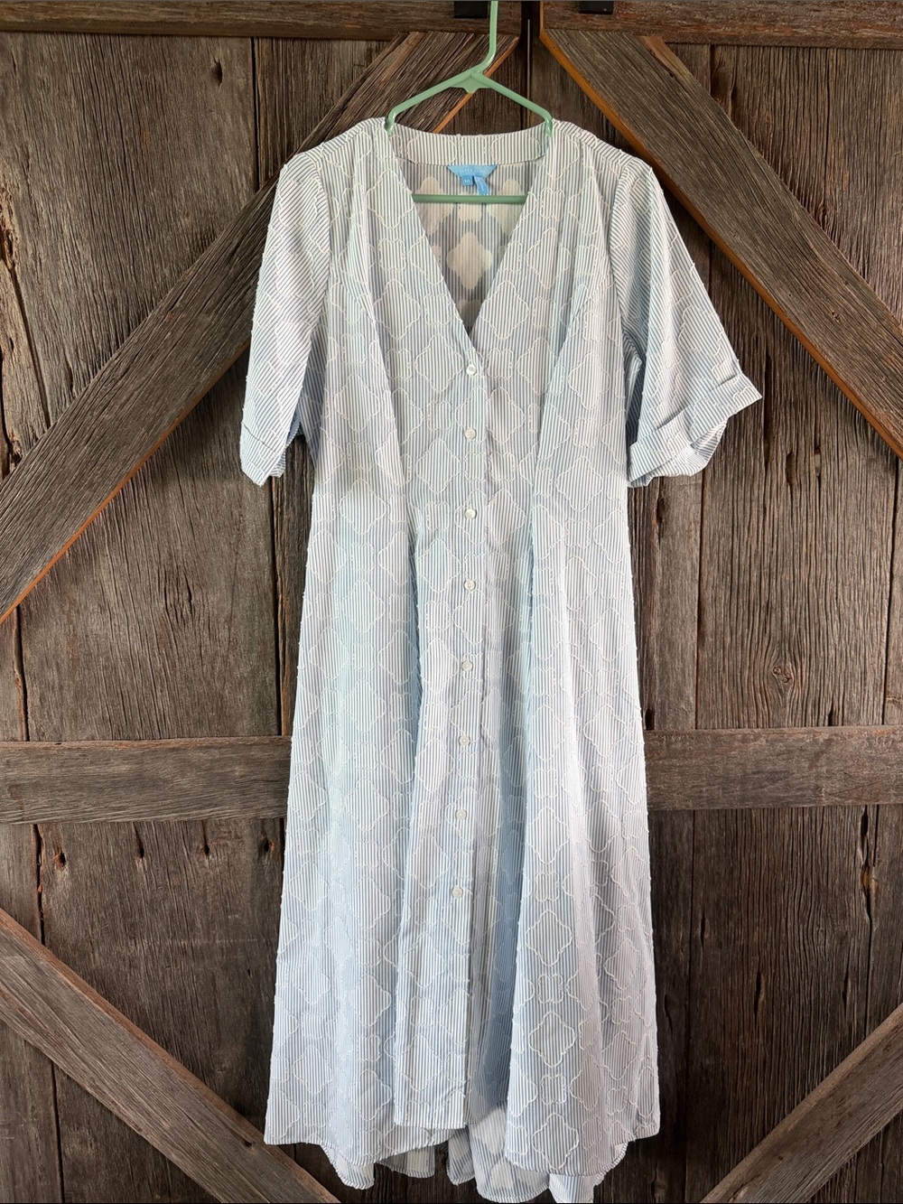 Draper James Light Blue Patterned V-Neck Midi Dress